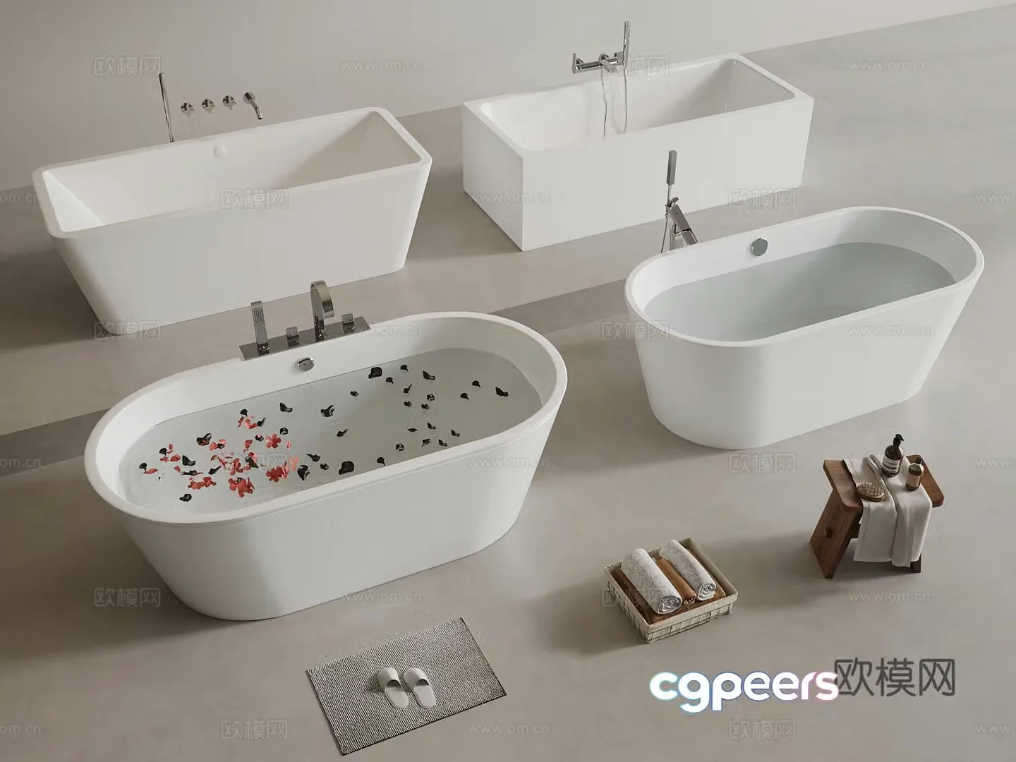 Bathtub Modern Bathtub Bathroom Small Parts 3D Model