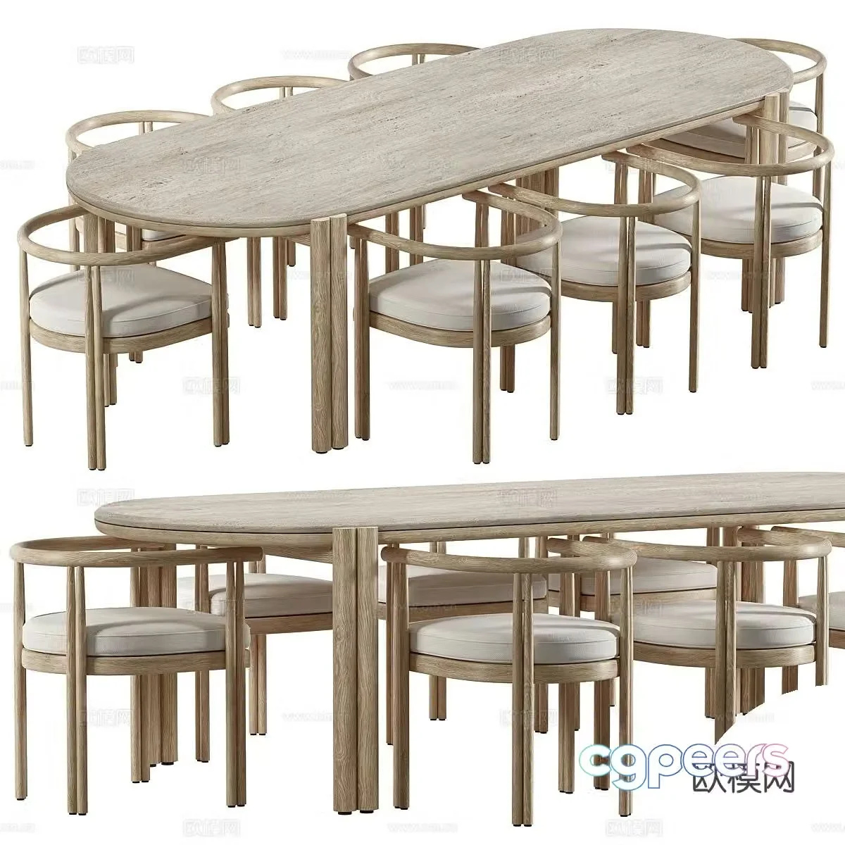 Wabi-sabi dining table and chairs 3d model