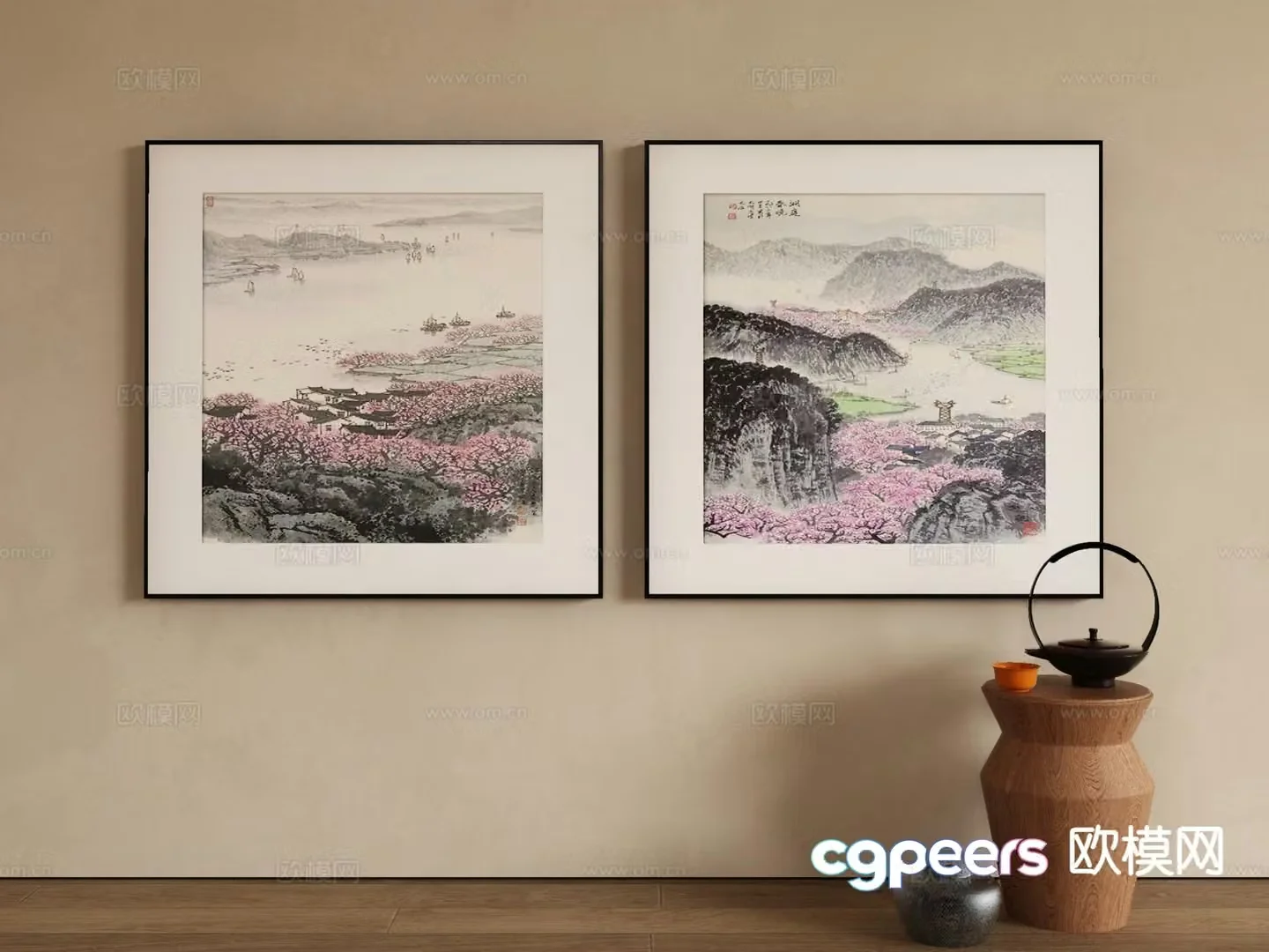 New Chinese style decorative painting ink painting Zen hanging painting 3D model