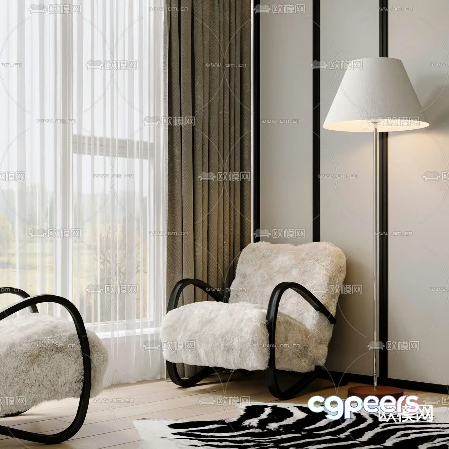 Geca single sofa sofa chair wool leisure chair 3d model