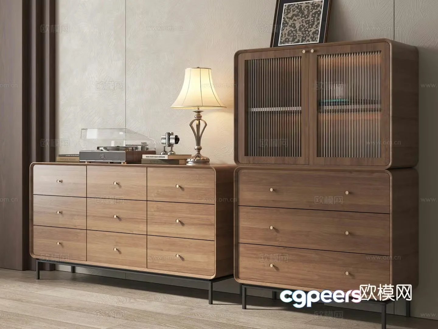 Modern porch cabinet side cabinet medieval style porch cabinet high and low cabinet chest of cabinet low cabinet 3D model