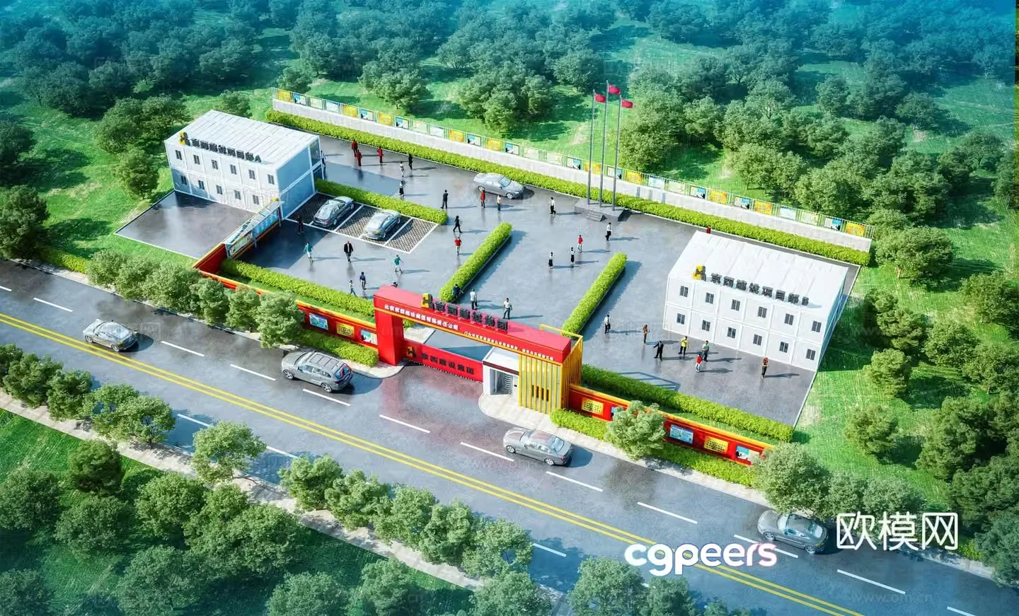 Modern construction site project department aerial view 3d model