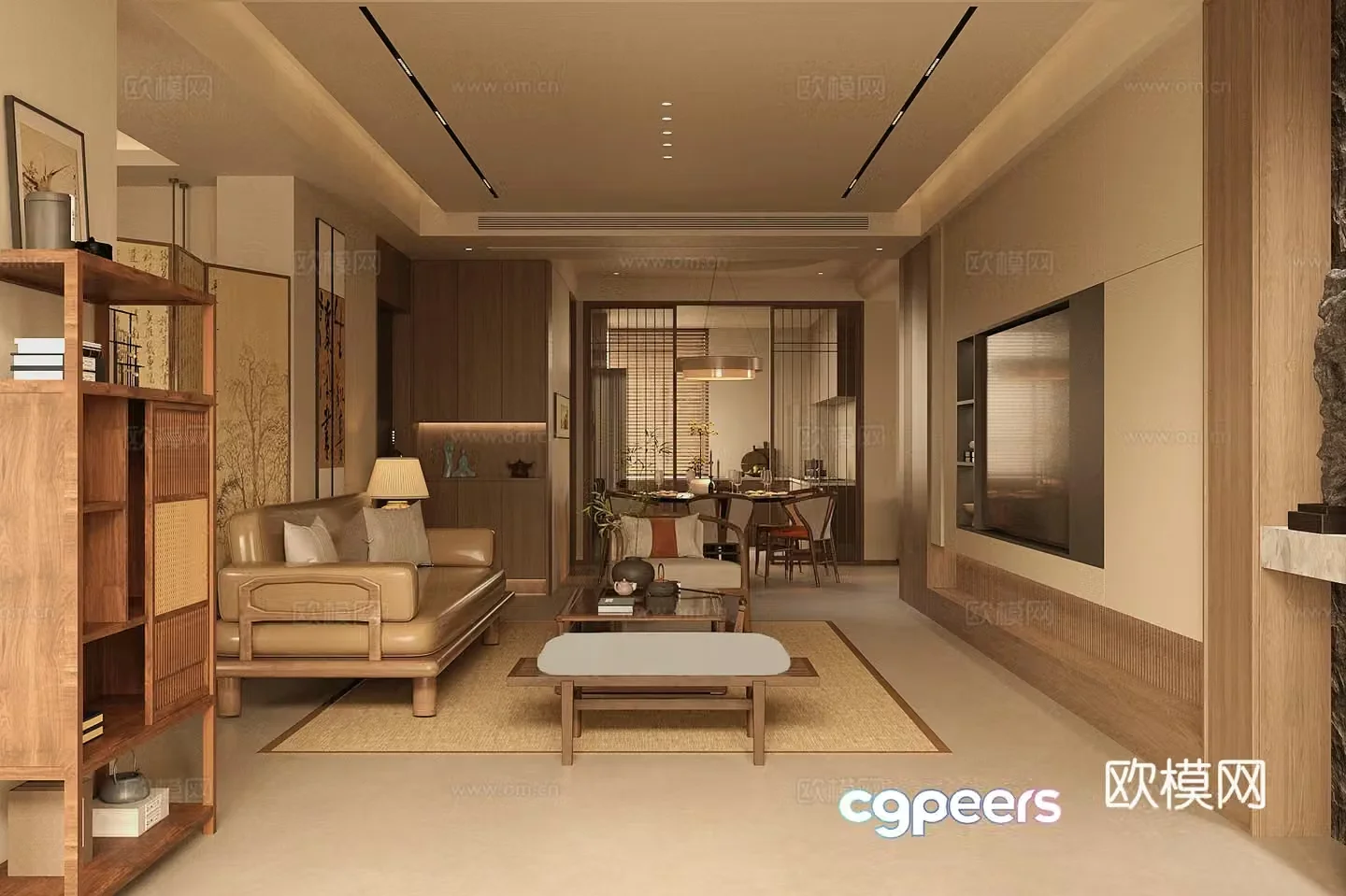 New Chinese Zen Home Living Room Song-style Aesthetic Living Room Chinese Living Room Chinese Sofa Coffee Table Combination 3D Model