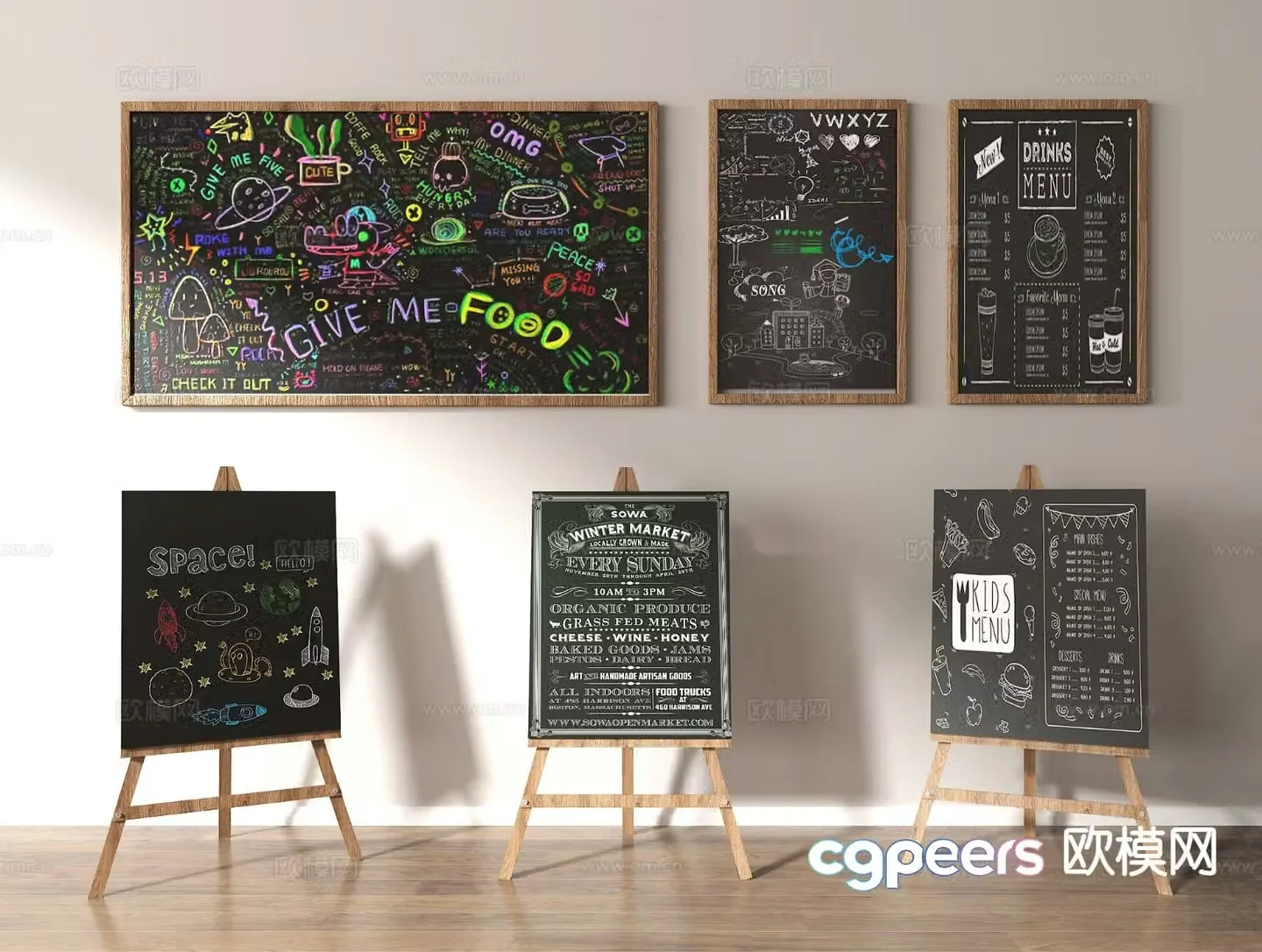 billboard graffiti wall chalk drawing small blackboard 3d model