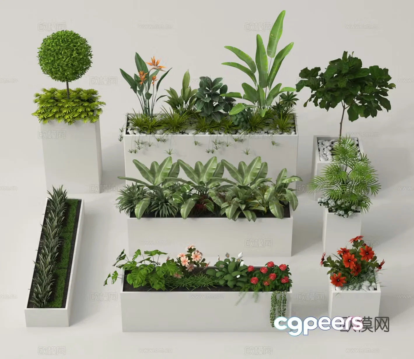Outdoor flower box flower tank anticorrosion wood flower box green plant flower box flower bed 3D model