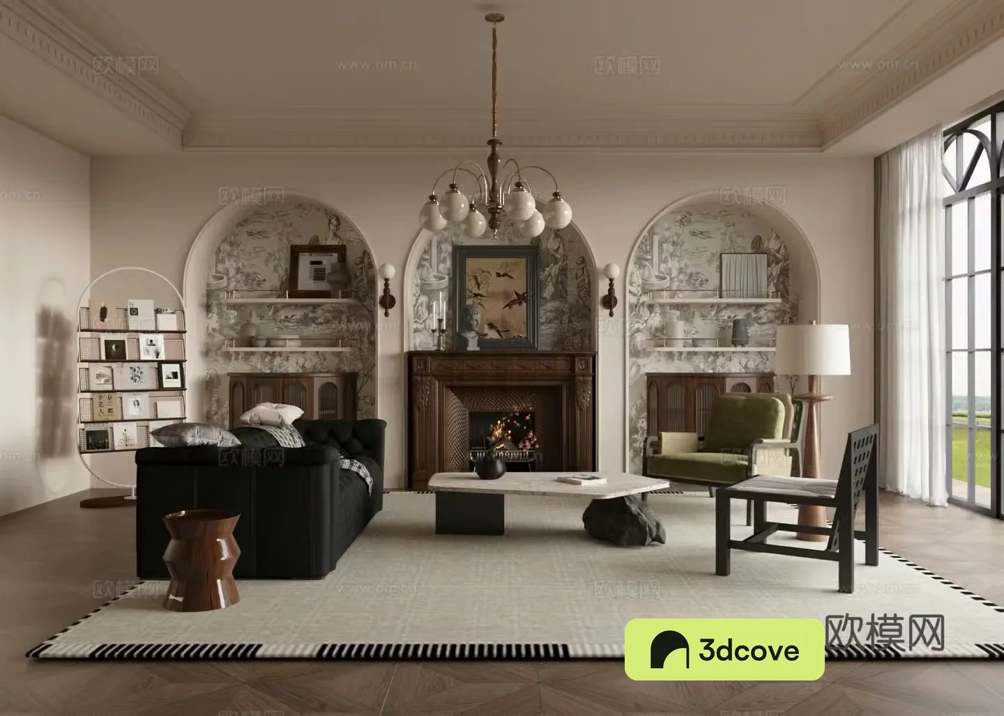 Medium-old home living room small living room sofa and coffee table combination 3D model