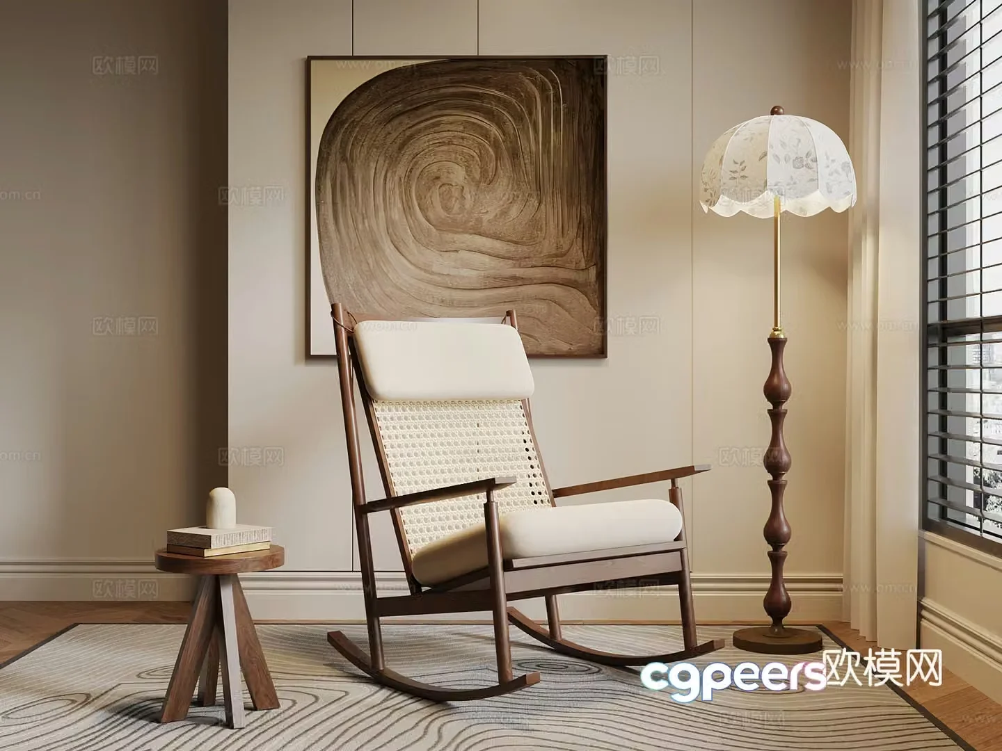 04 Leisure Chair Medium Style Leisure Chair Floor Lamp Drawing 3D Model