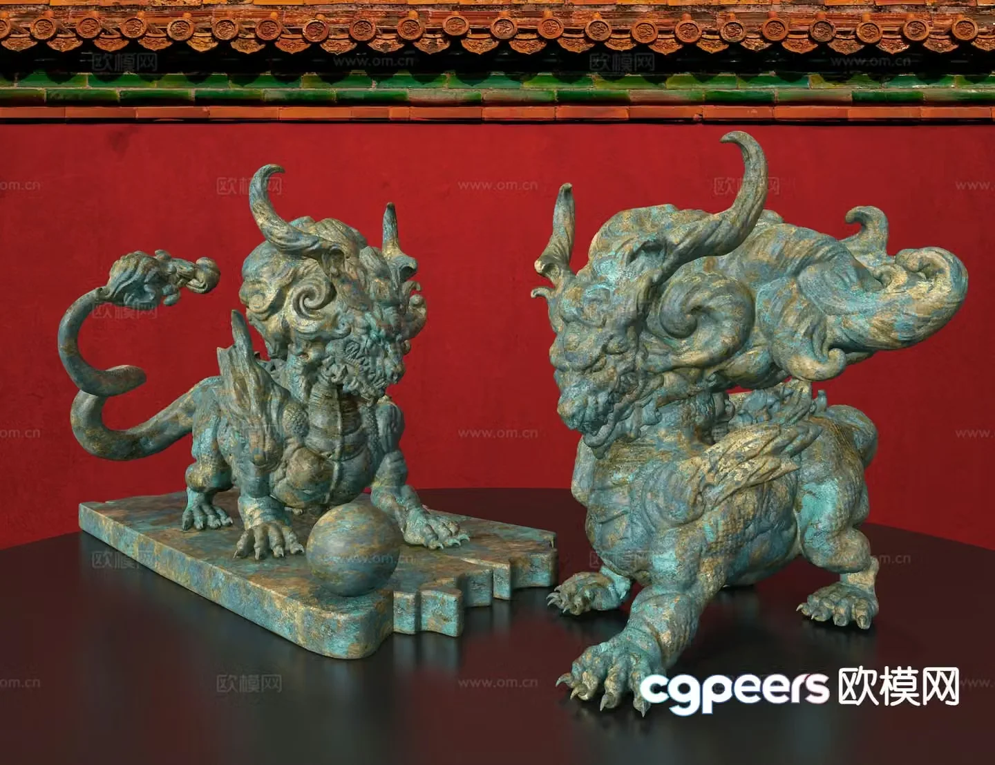 Chinese mythical animal sculpture bronze ornaments 3D model