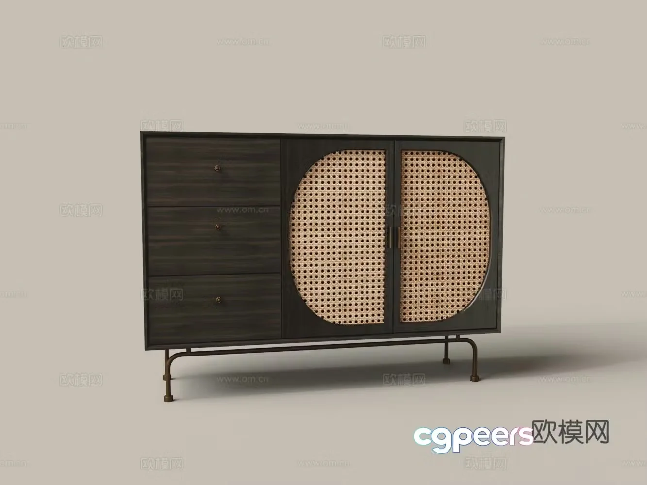 Chinese solid wood hollow side cabinet 3D model