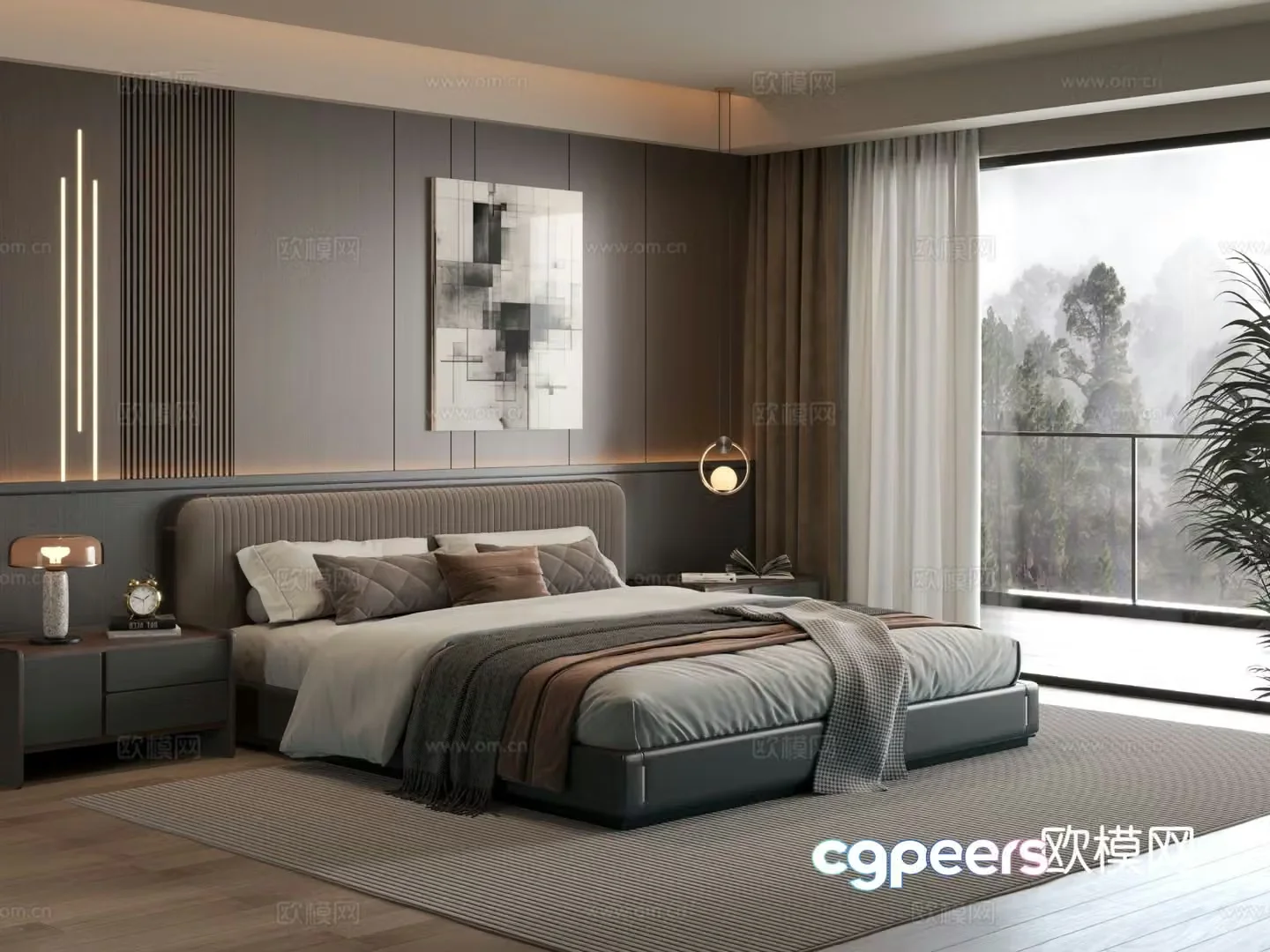 Italian bedroom master bedroom bed bedroom background wall 3d model