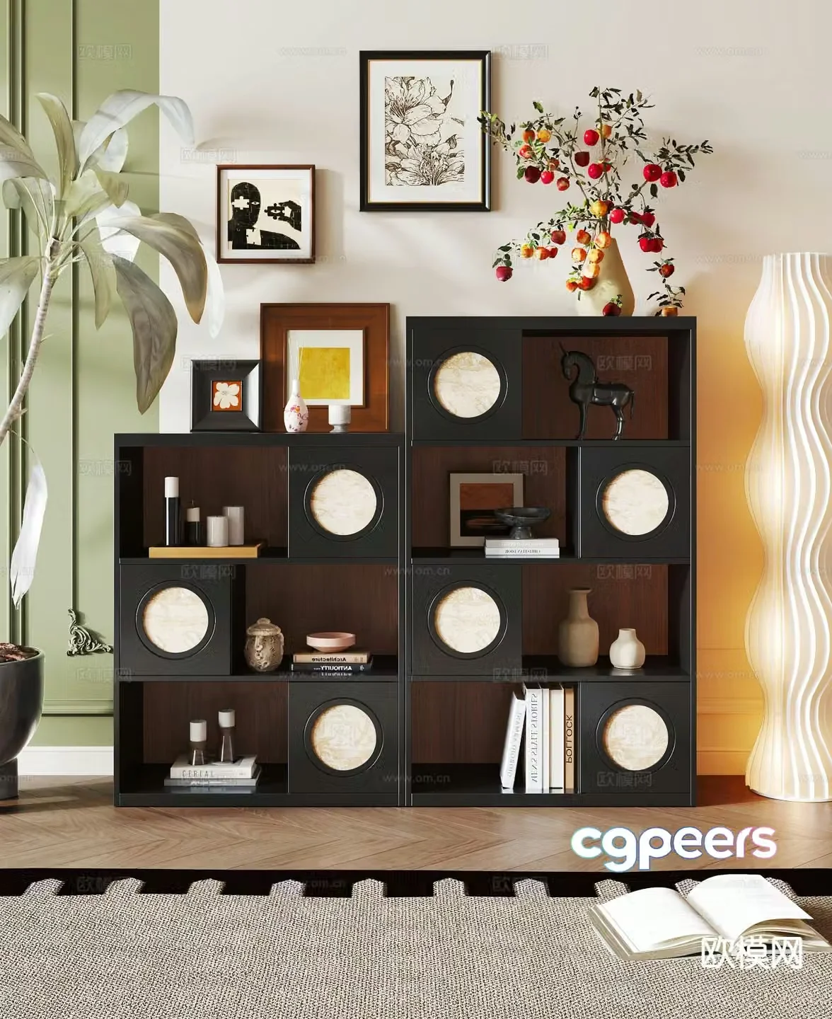 French retro chest of drawers side cabinet short bookcase 3D model