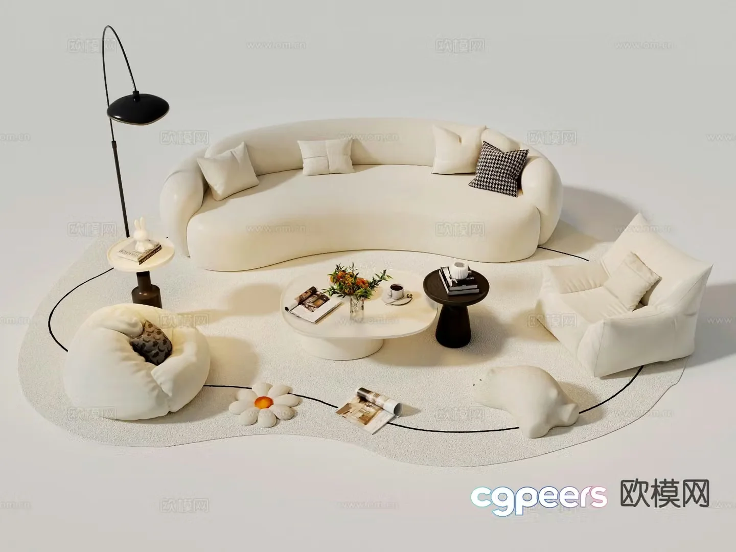 Cream sofa set 3d model