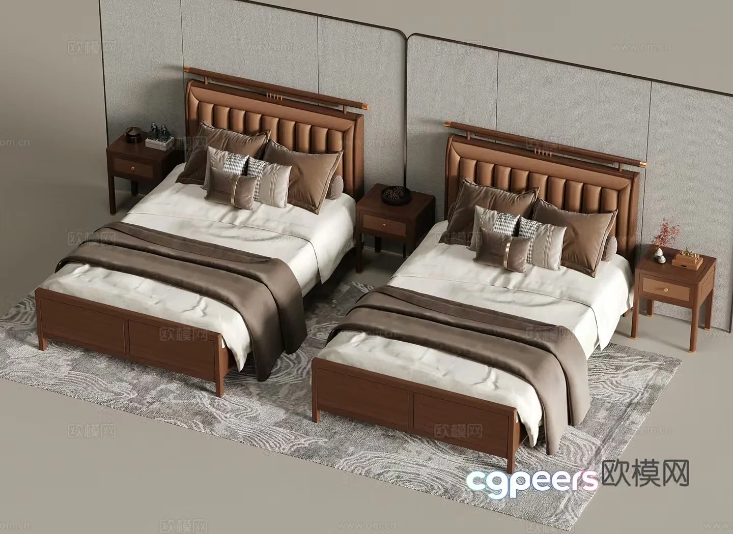 Double bed New Chinese style double bed B&B double bed 3D model