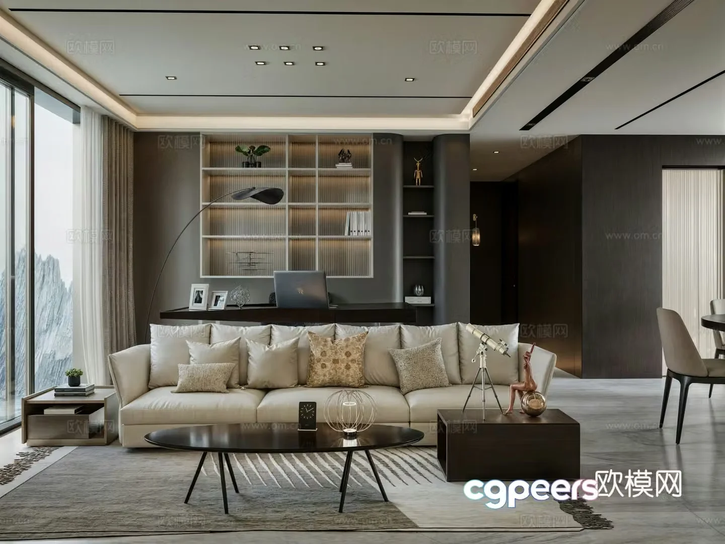 Modern living room black and white living room without owner lights 3d model
