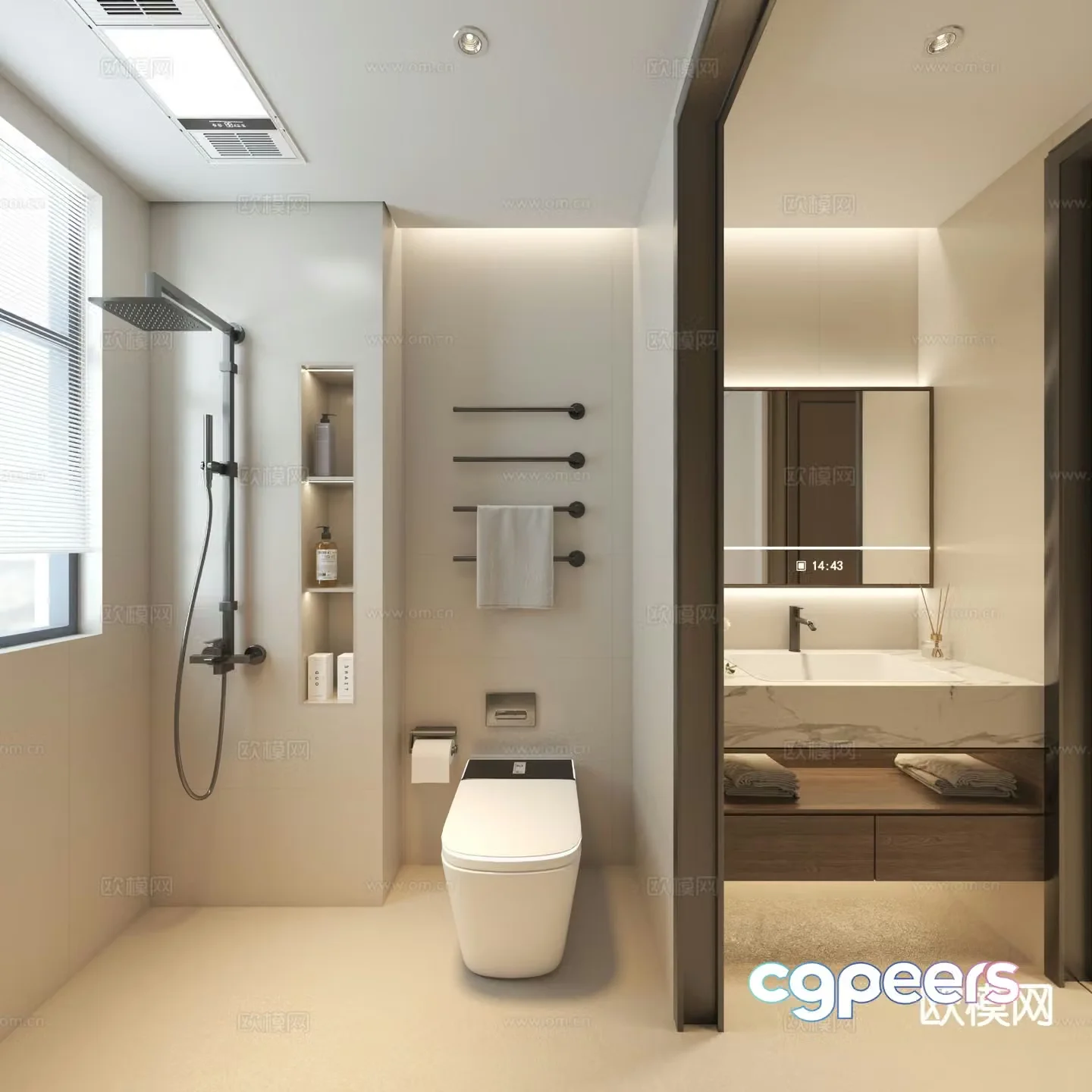 Cream style bathroom bathroom toilet 3d model