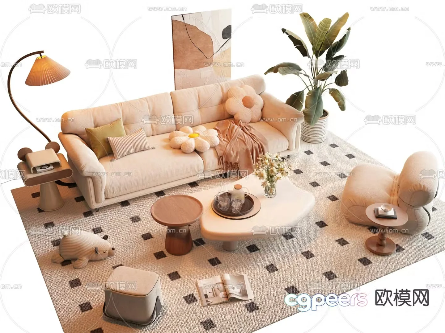 Cream style modular sofa 3d model