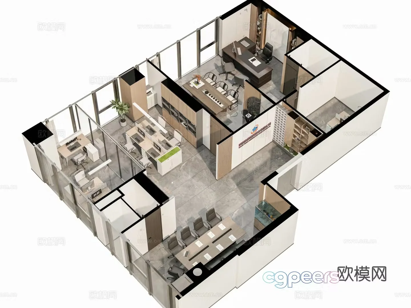 Modern office studio open office area manager office desk conference table 3d model