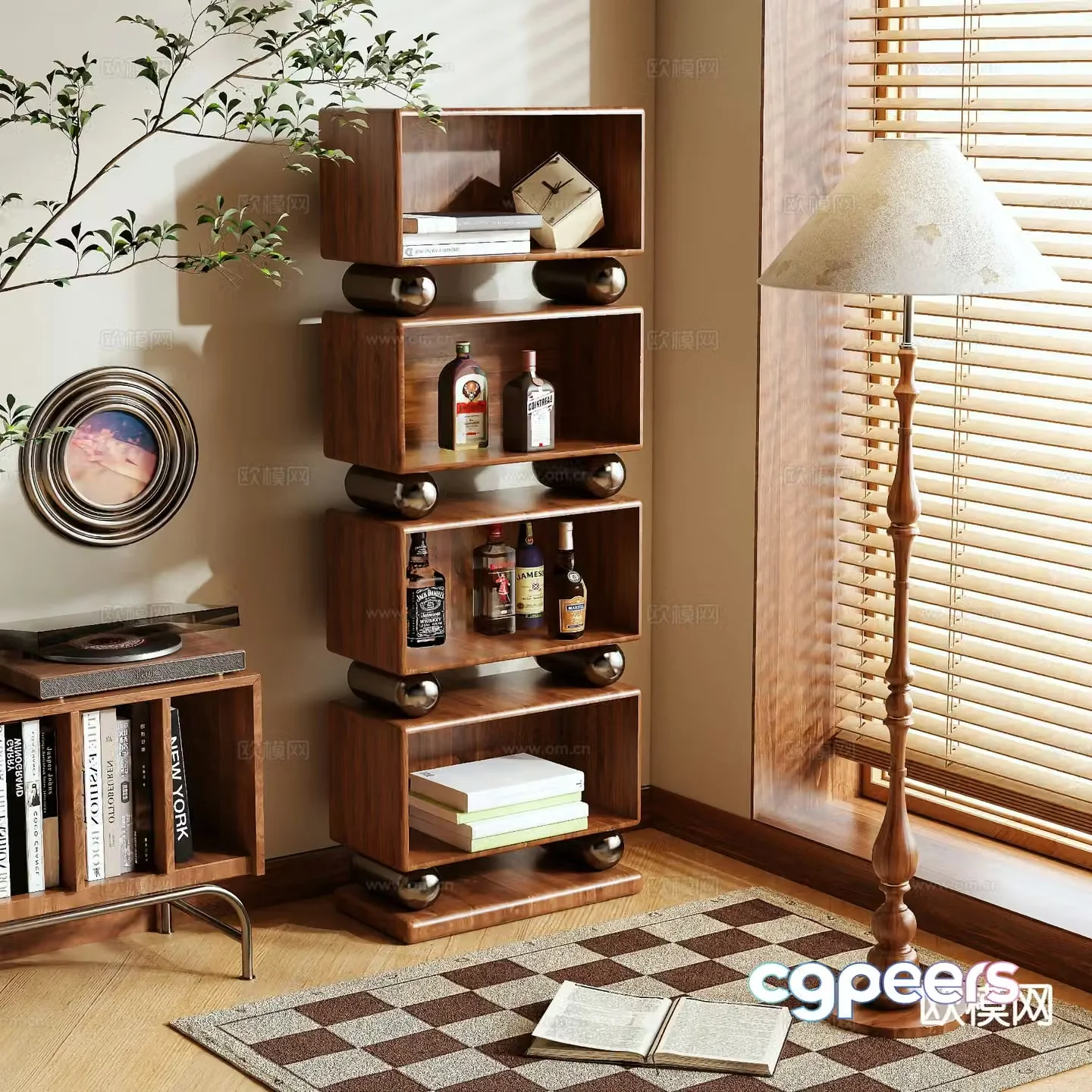 Log style bookshelf shelf 3d model