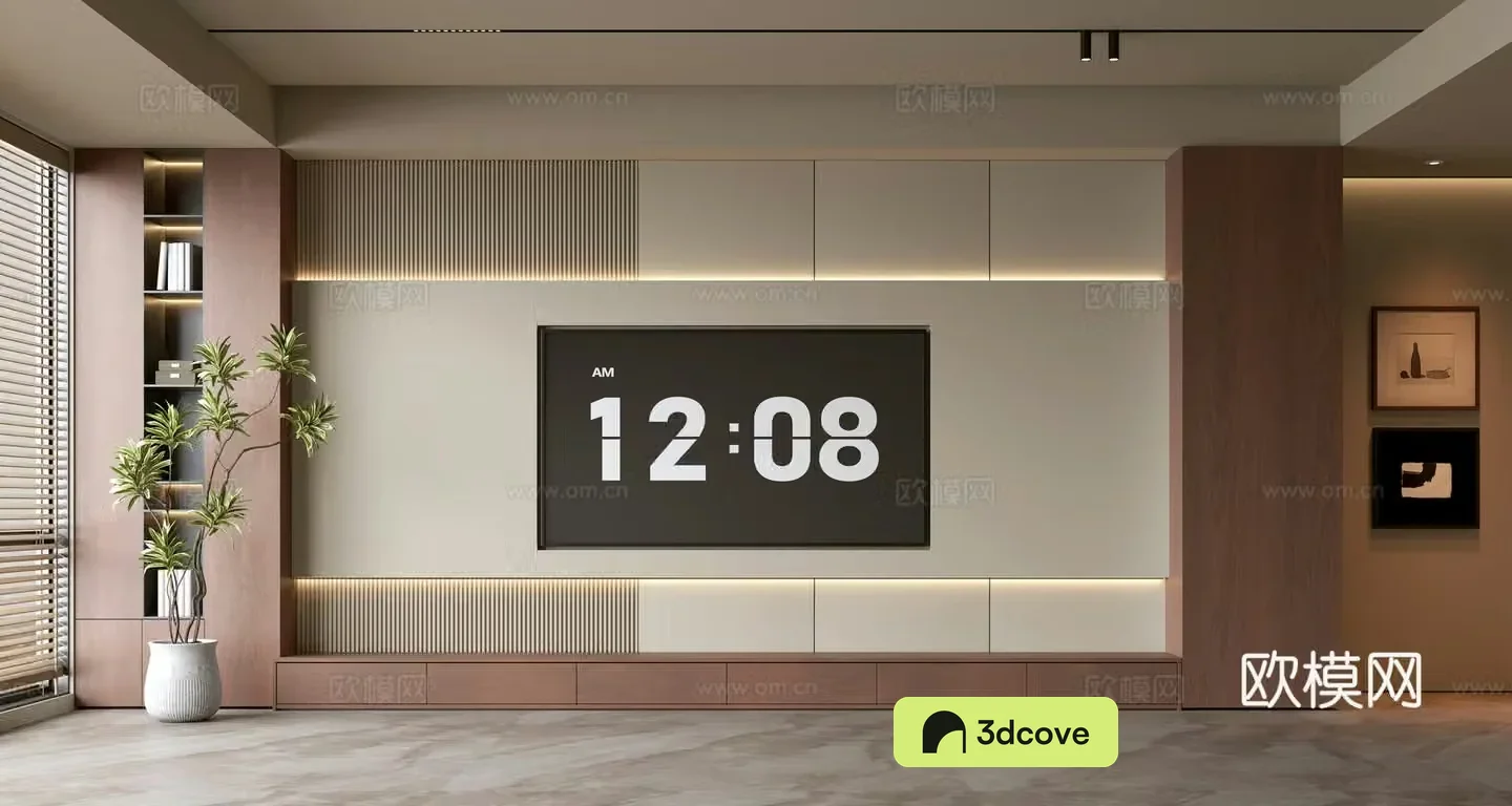 Middle-aged TV background wall 3d model