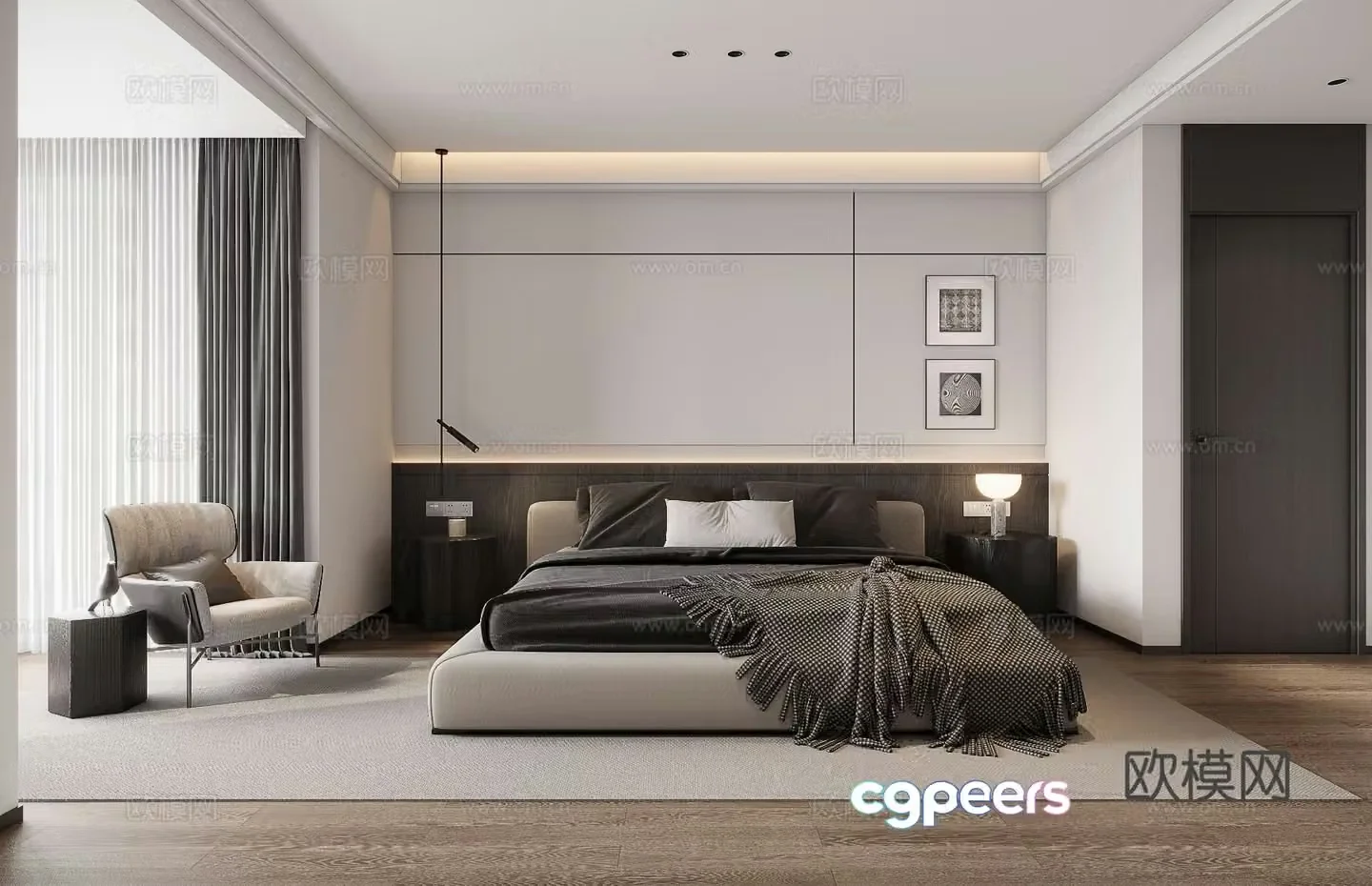 Advanced gray bedroom master bedroom 3d model
