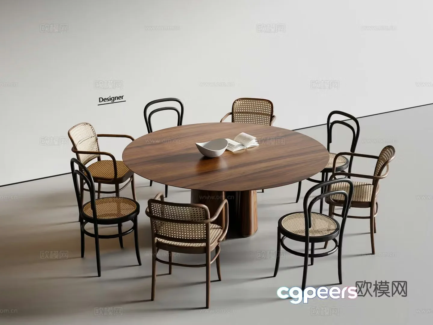Medium style dining table and chairs Round dining table 3D model