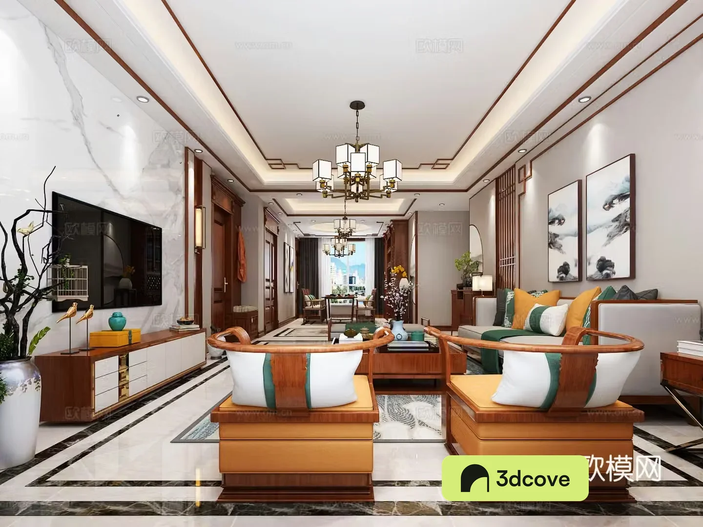 Chinese style new Chinese style living and dining room sofa TV cabinet decorative cabinet dining table wine cabinet hanging painting
