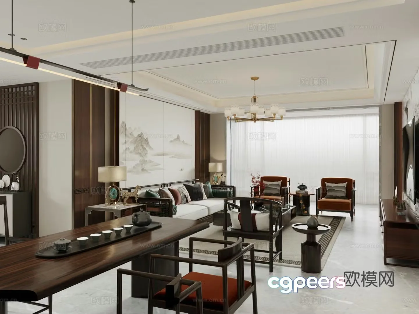Chinese new Chinese living room Song style aesthetic living room Song style Chinese living room Chinese sofa coffee table 3D model