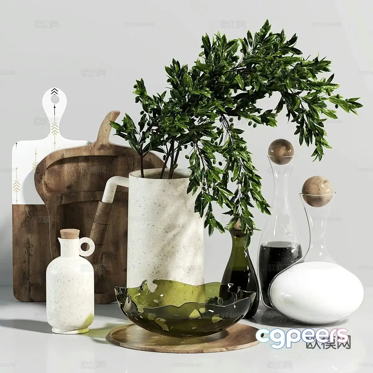 kitchen supplies kitchen utensils cutting board condiments 3d model
