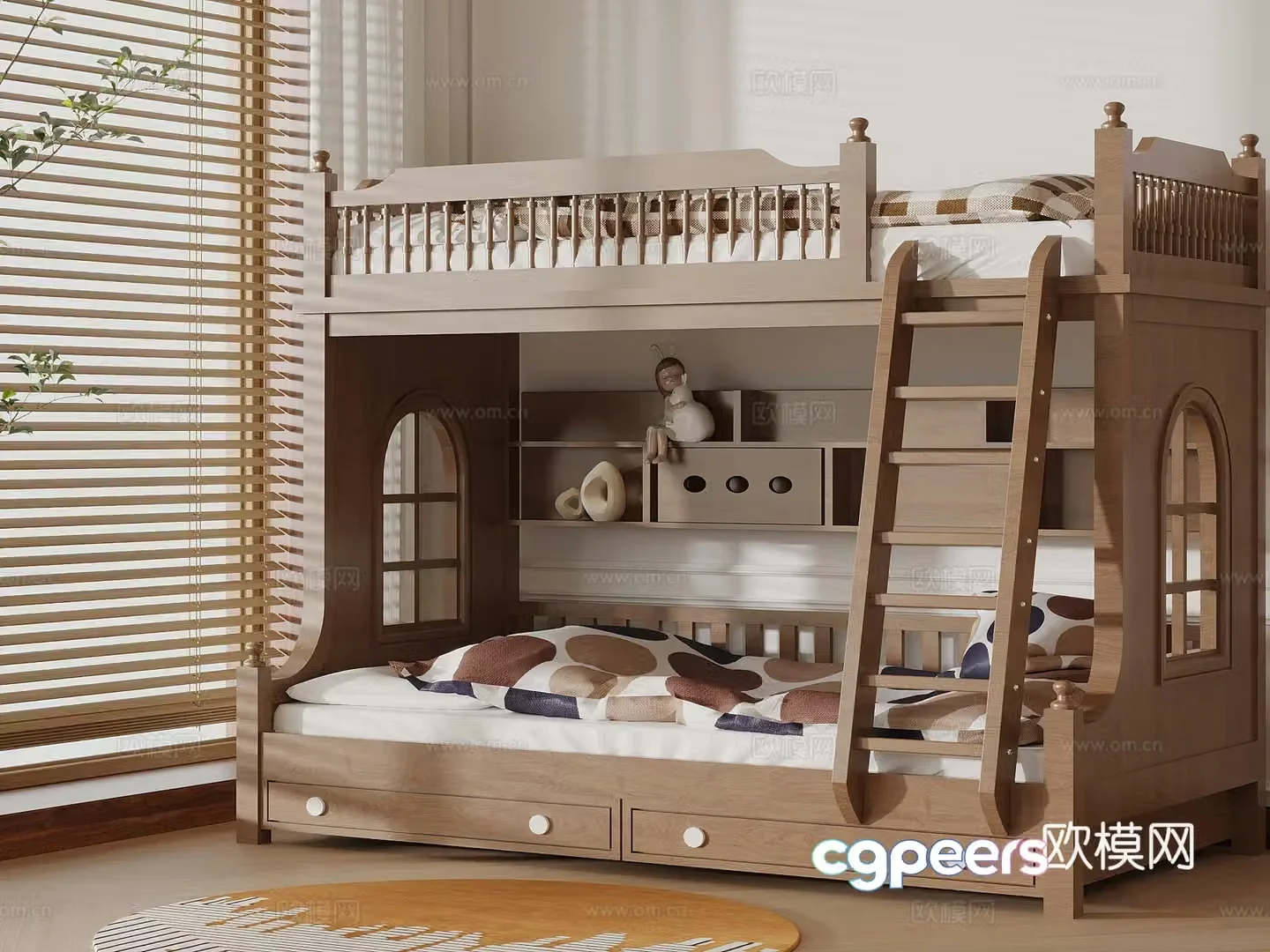 Modern up and down bed bunk bed solid wood bed 3D model