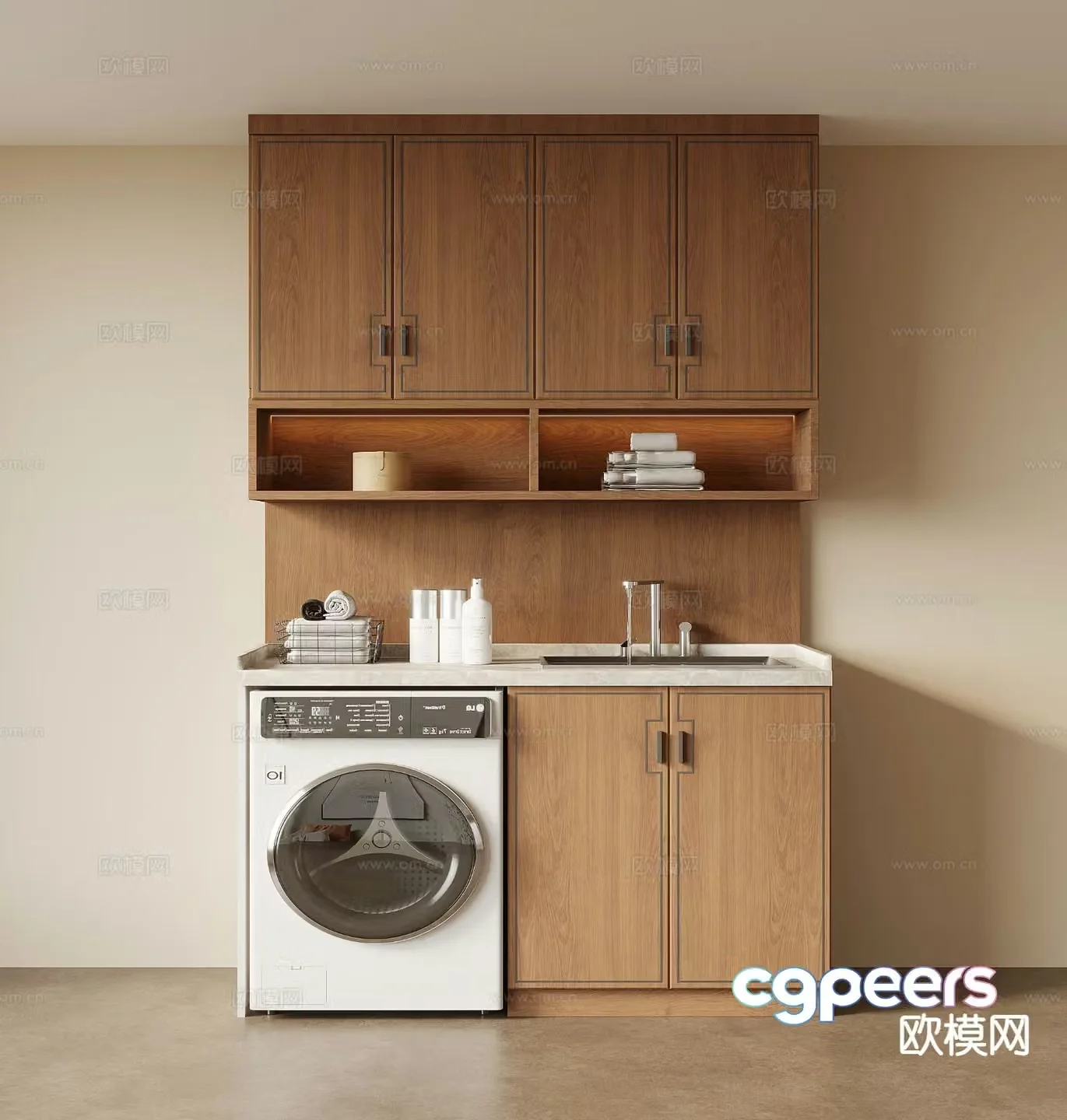 New Chinese style balcony cabinet washing cabinet 3d model