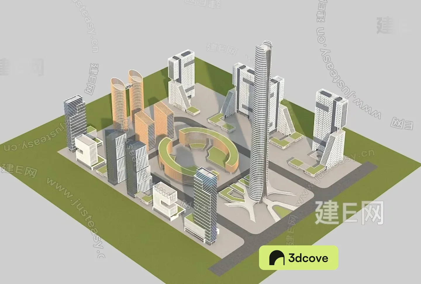 3D Cityscape With Tall Buildings