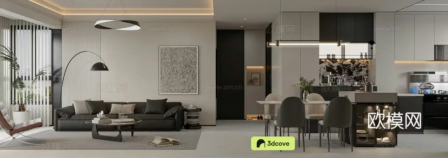 Modern black white and gray living room