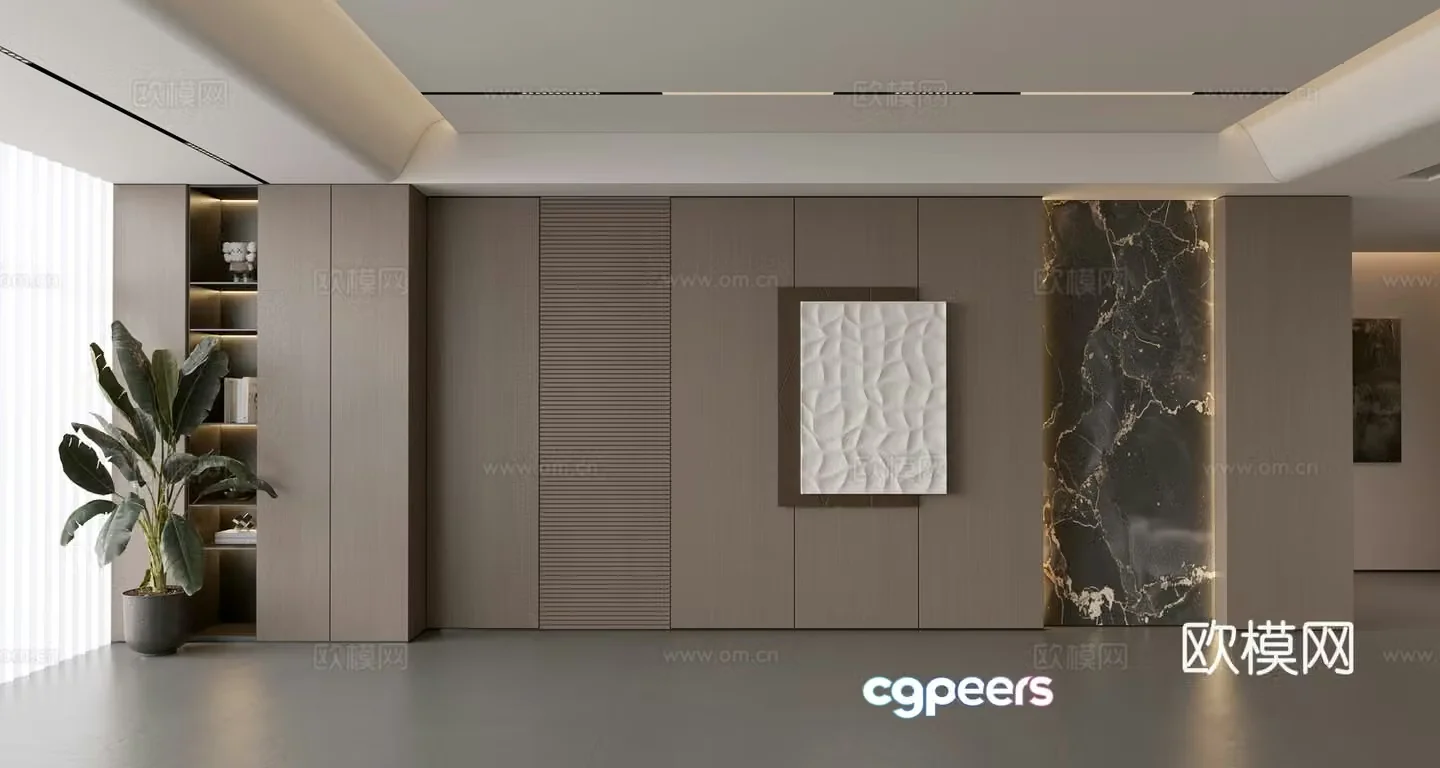 Modern Italian sofa background wall modern ornament balcony cabinet living room cabinet wood veneer background wall 3d model