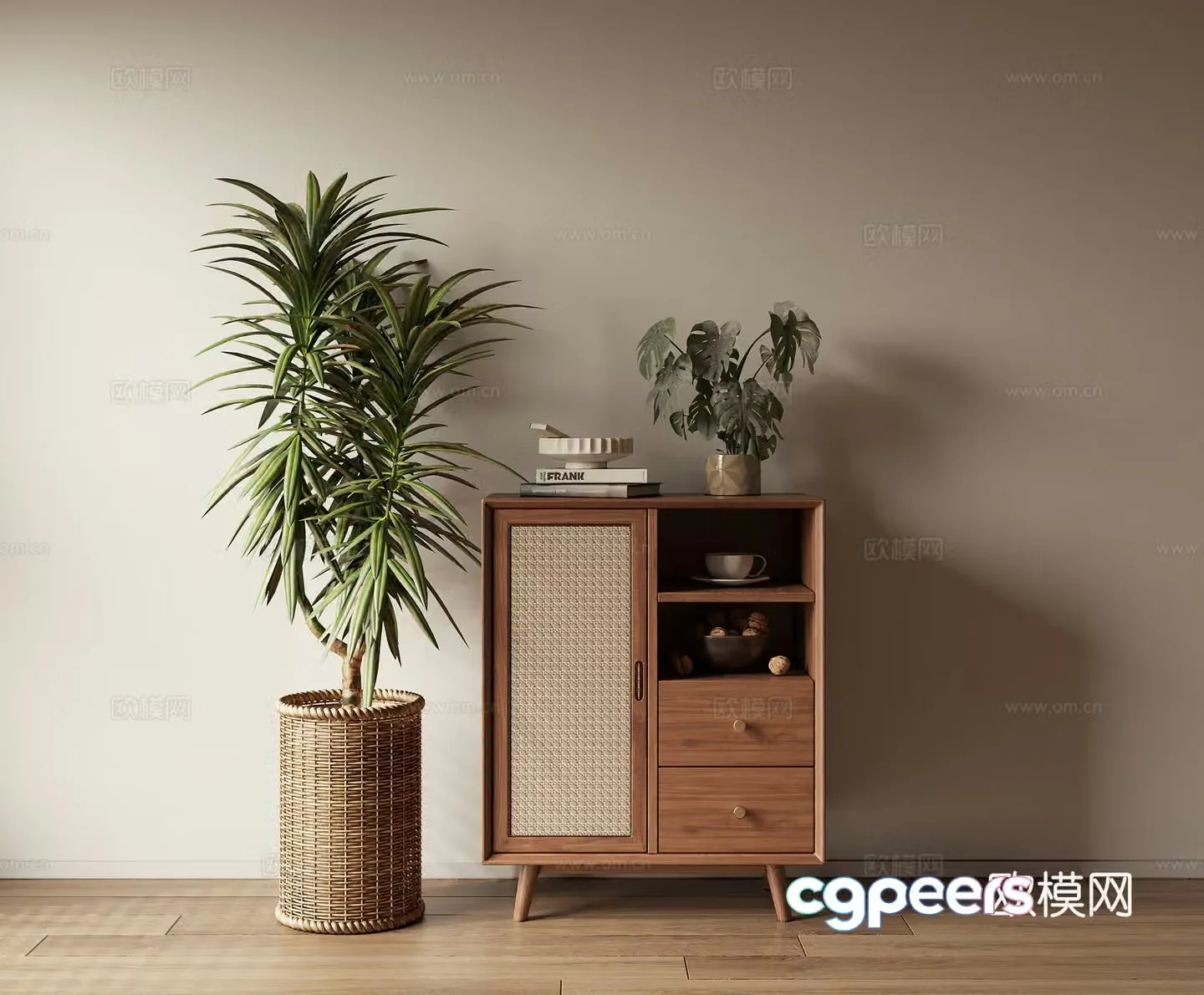 Low cabinet chest of cabinet decoration cabinet potted ornaments 3D model