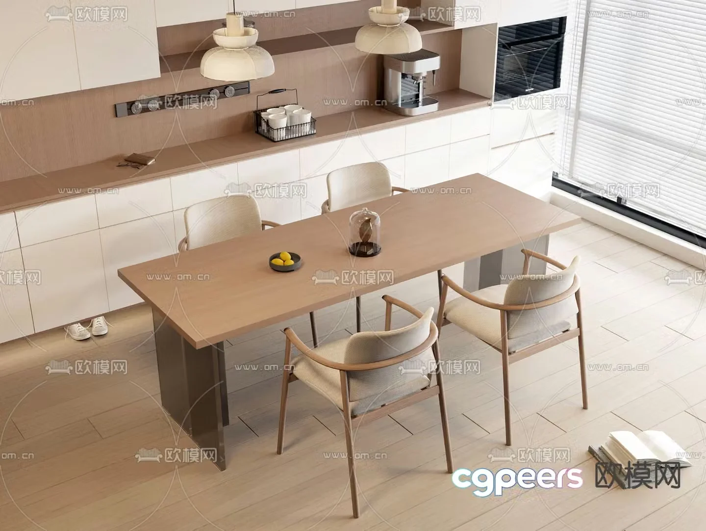 Cream style dining table and chairs 3d model