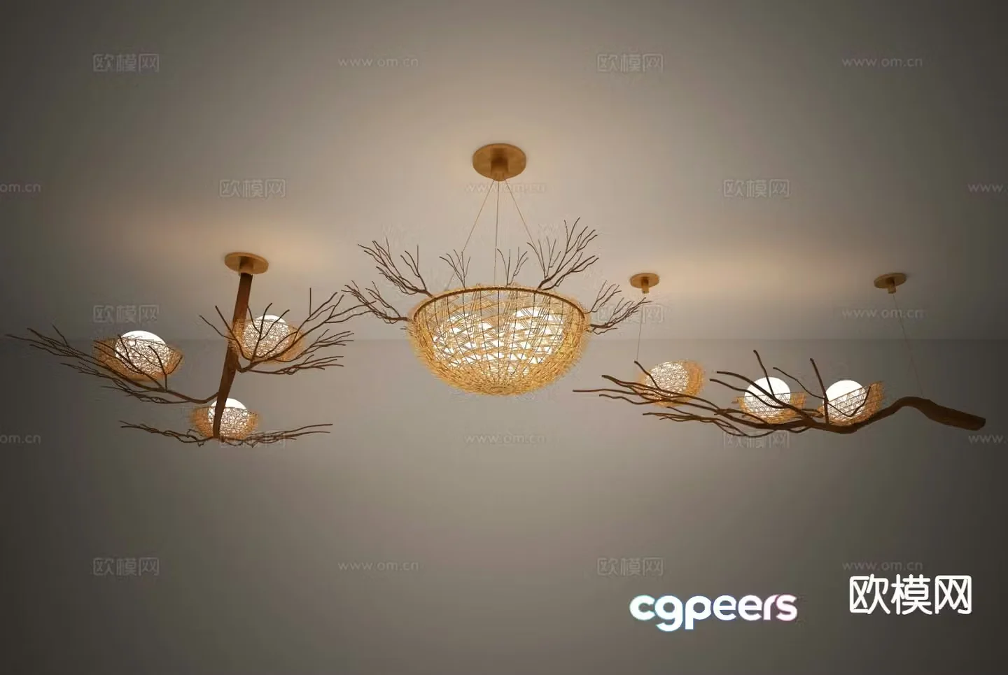 Wabi-sabi woven lamp bird’s nest lamp artistic chandelier 3d model