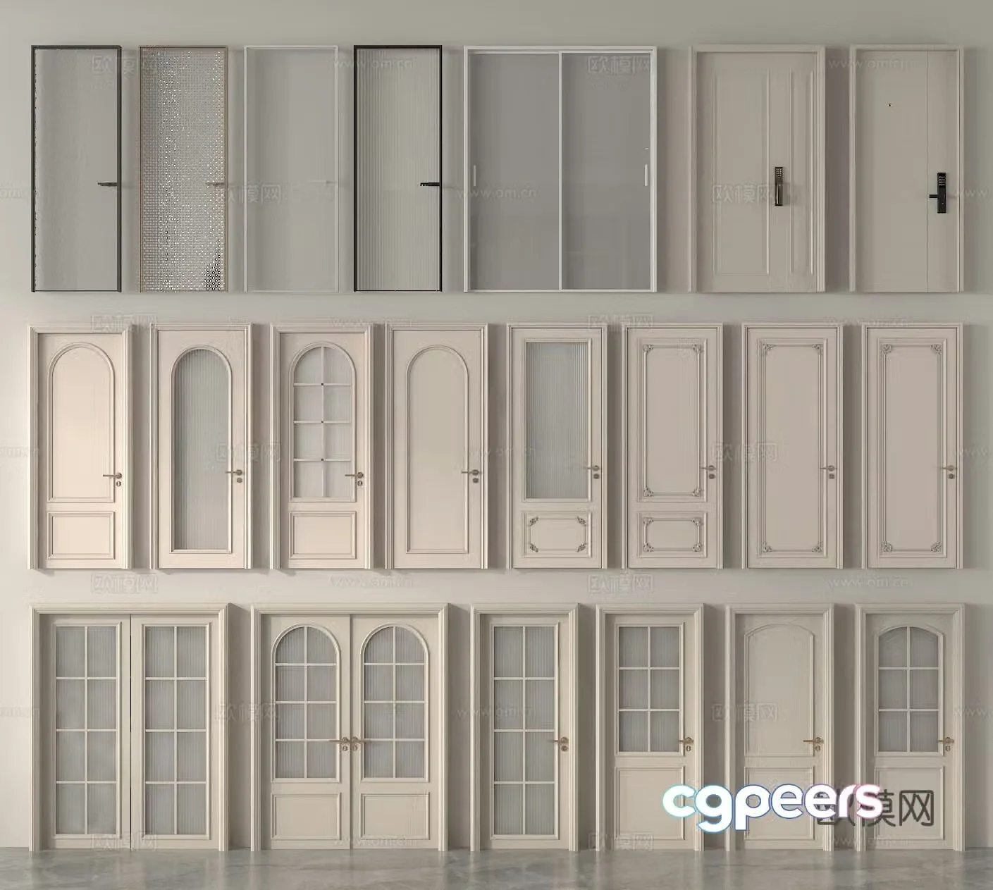 Single-open door Double-open door Bedroom door Kitchen and bathroom door 3D model