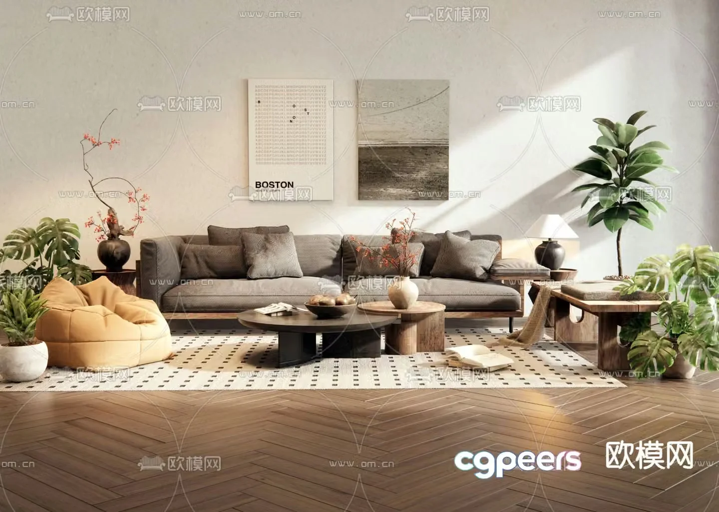 Natural style modular sofa 3d model