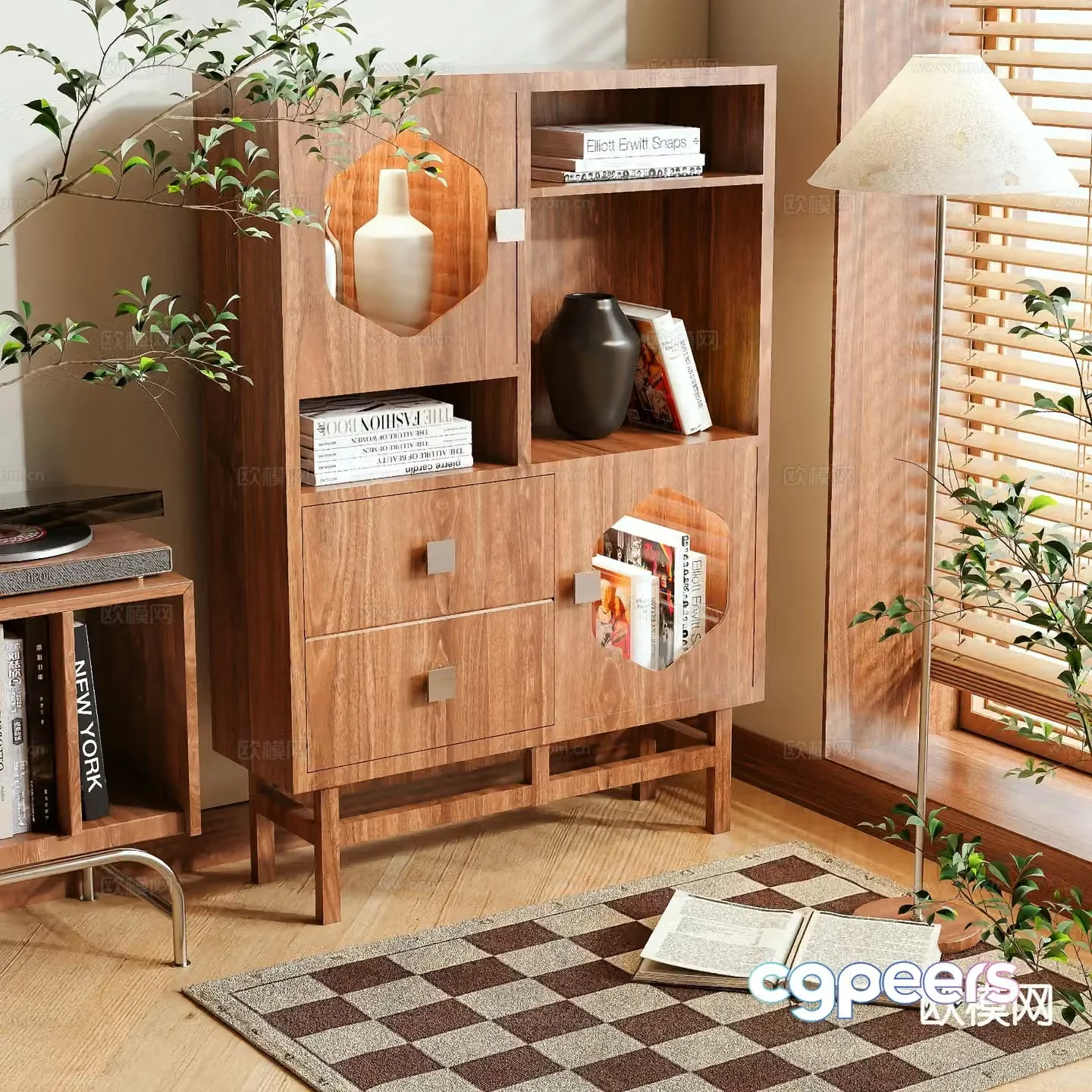 Log style bookshelf bookcase 3d model