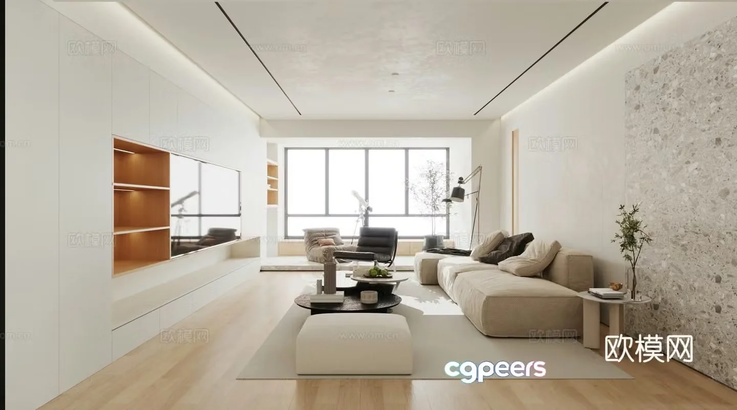 Modern minimalist log living room 3d model
