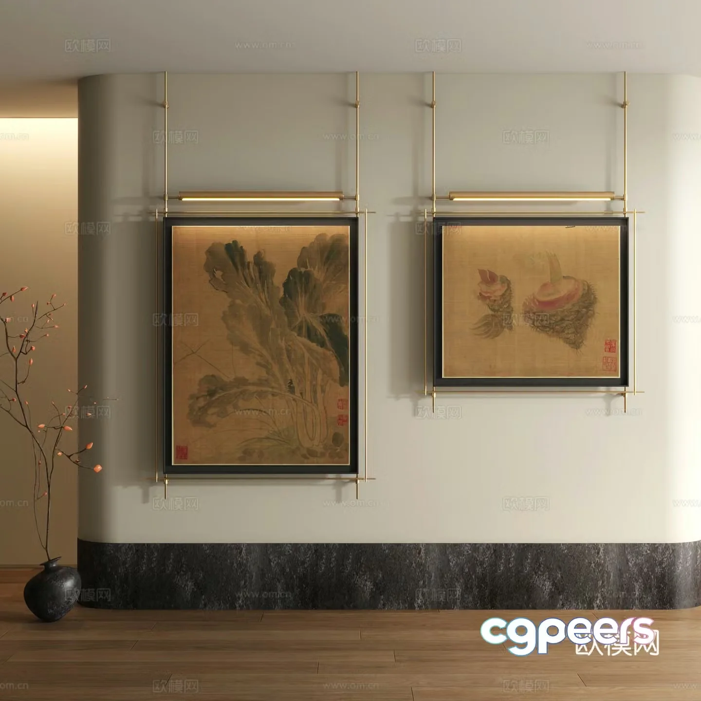 Song style decorative painting New Chinese style landscape painting 3D model