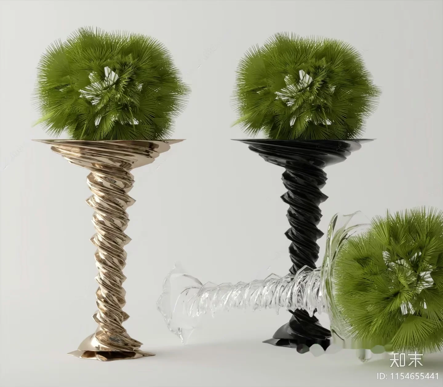 A Table With Two Green Plants 3D Model – 13344 – VRAY Render