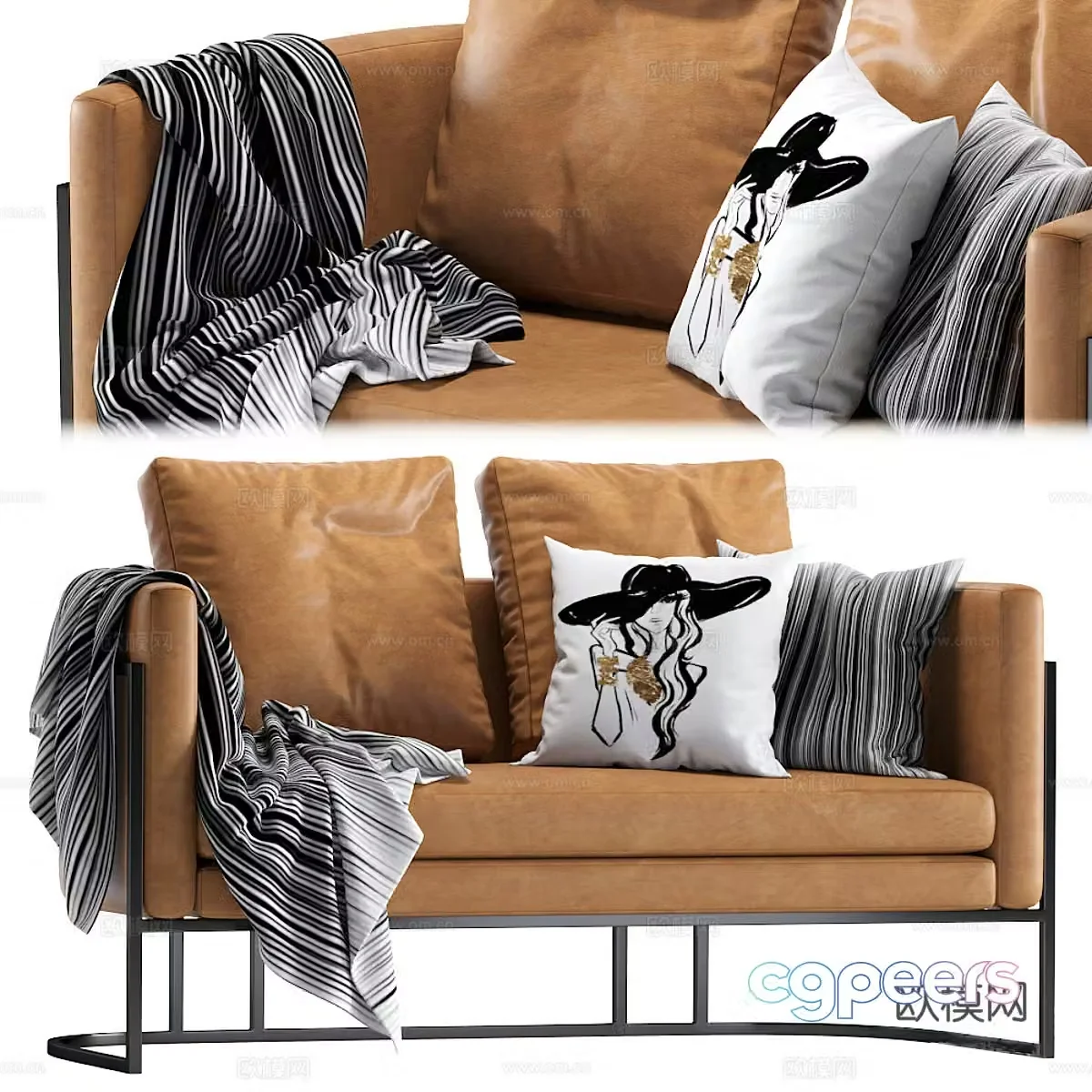 Modern Frau Loft Double Leather Sofa 3D Model