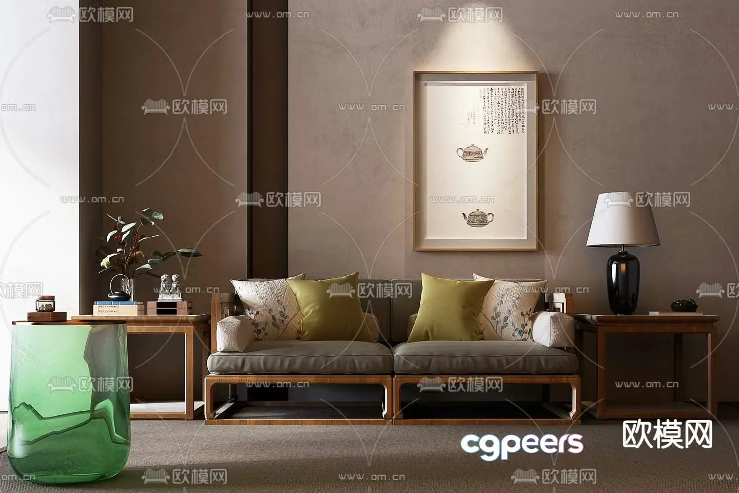 New Chinese style double sofa 3d model