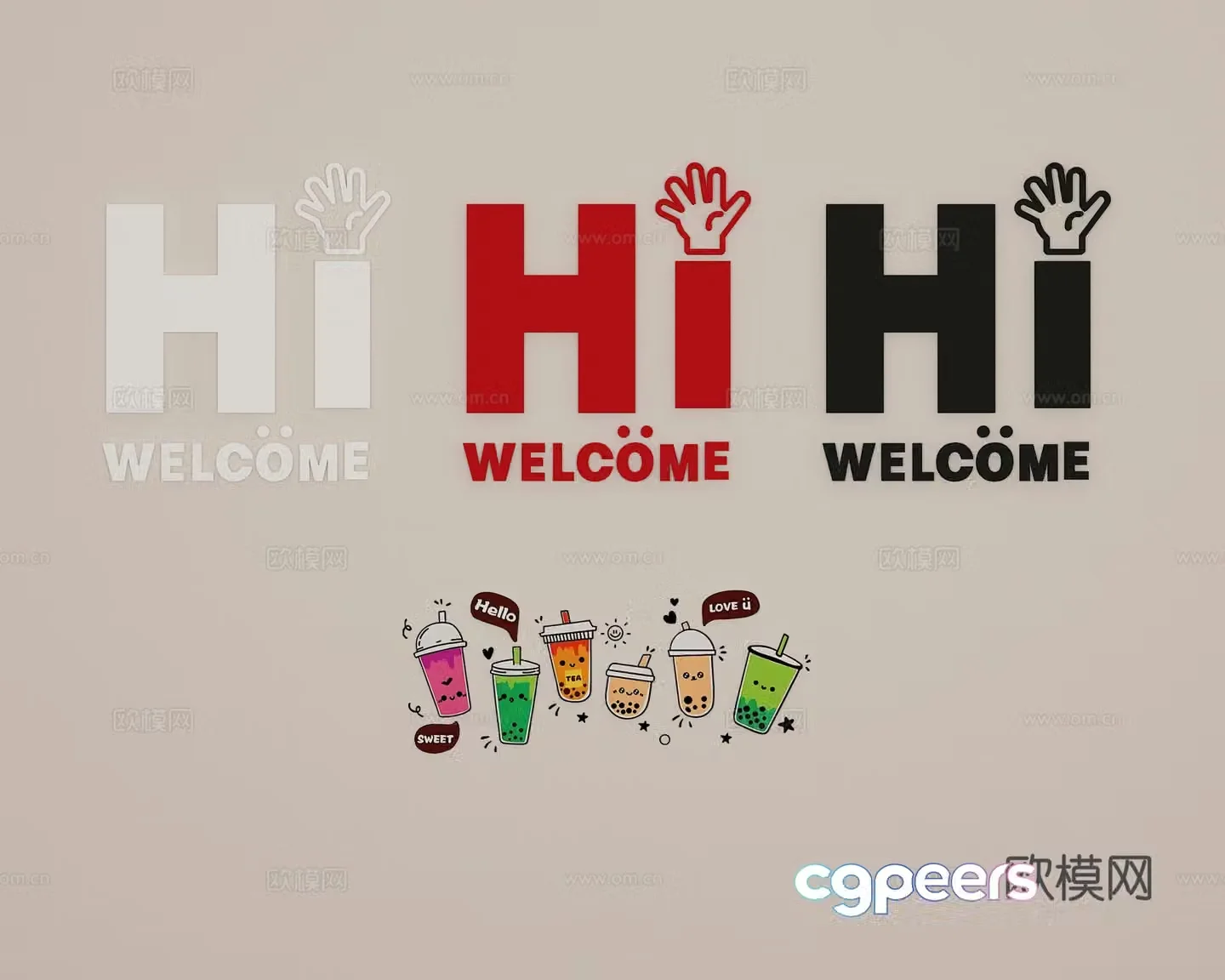 Milk tea shop wall decoration combination 3D model