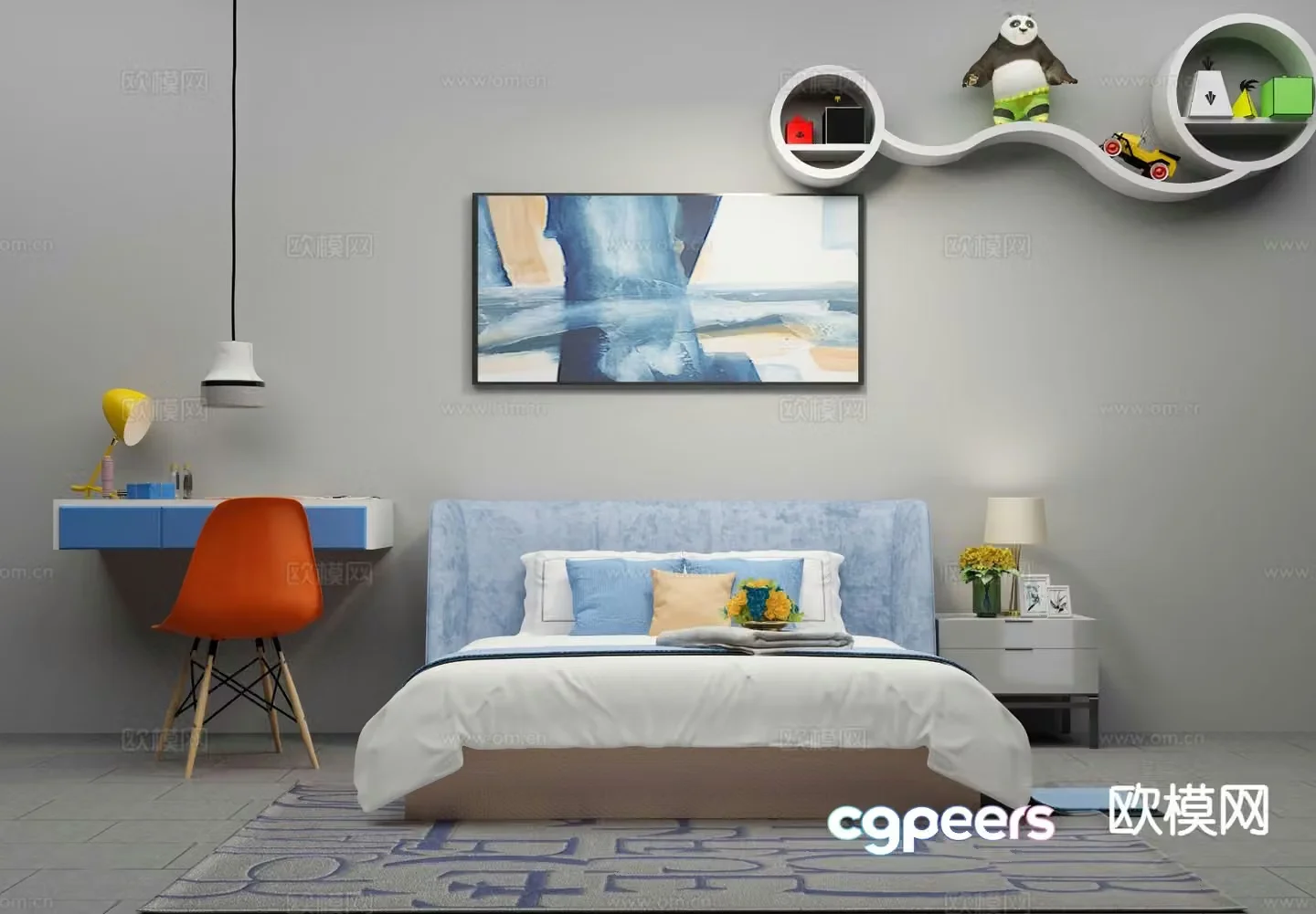 Modern children’s bed teen bed 3d model