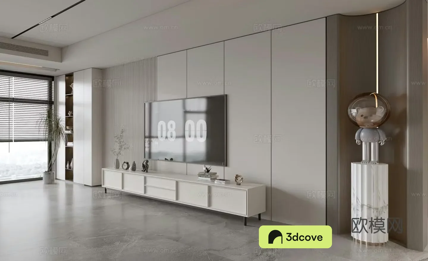 Modern Italian living room light luxury TV background wall full wall TV cabinet marble background wall