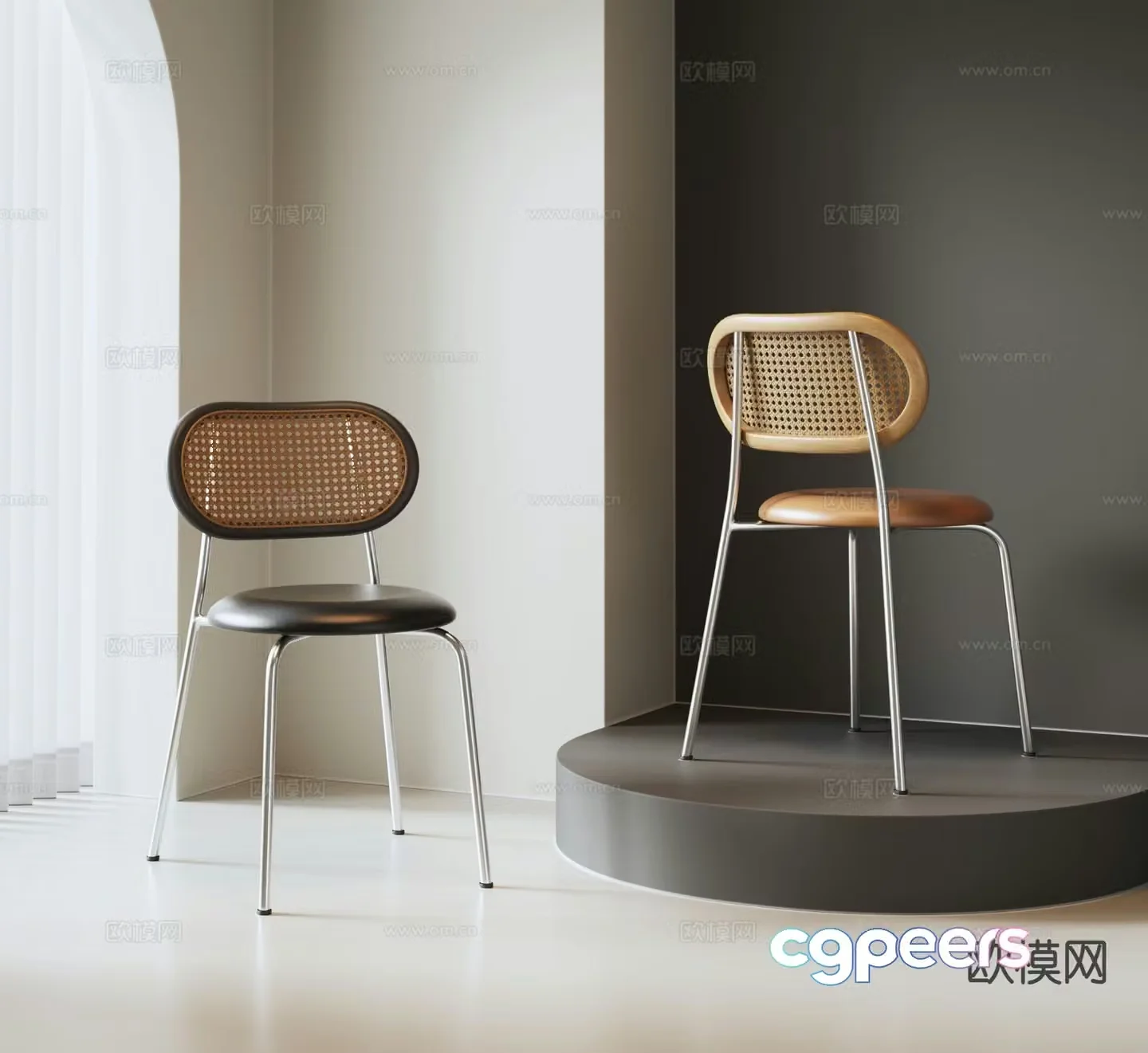 Modern rattan chair dining chair 3d model