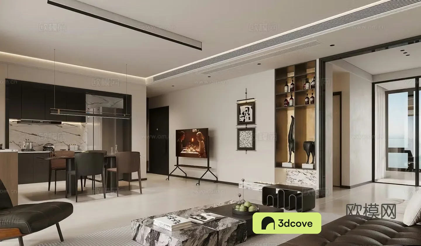 Modern living and dining room