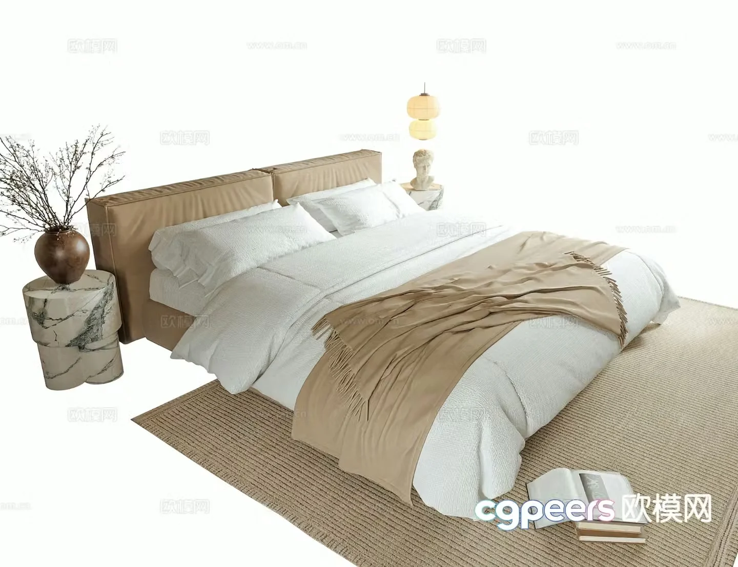 Modern double bed fabric bed 3d model